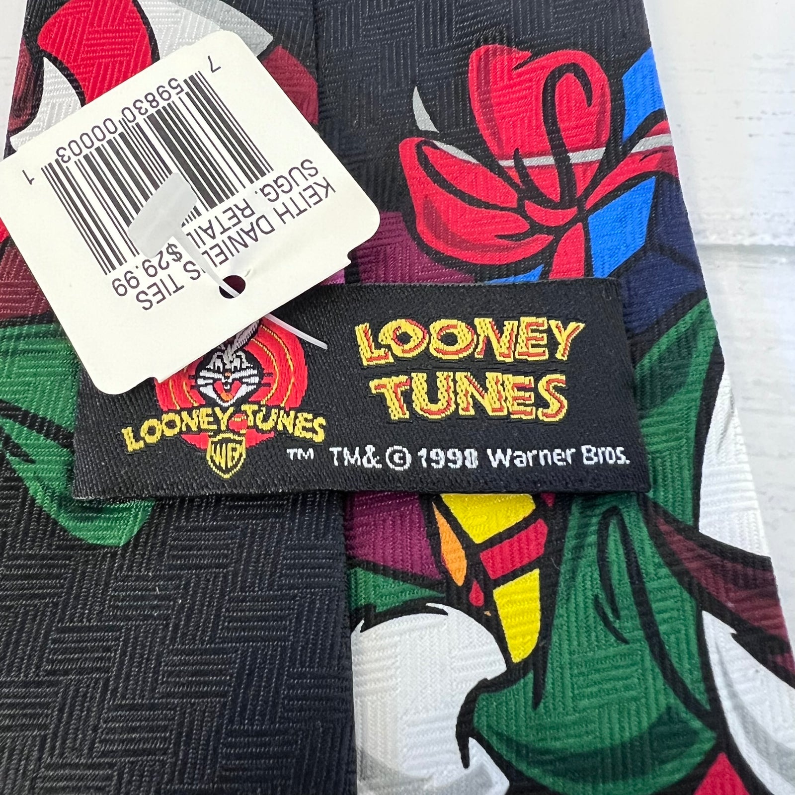 1998 Looney Tunes Taz Christmas Novelty Tie NWT Keith Daniel's Candy Cane Taz