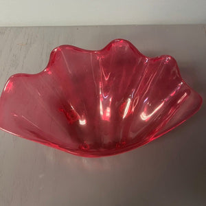 Acrylic Plastic Seashell Clam Shell Bowl 9 inch. Clear Pink Dish