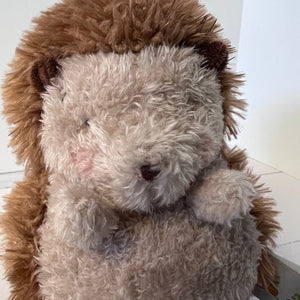 Stuffed hedgehog toy with a soft texture on a white background