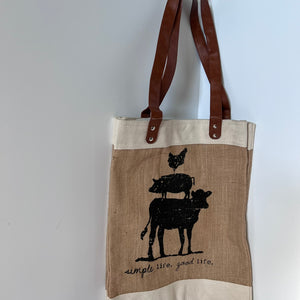 Col House Designs Farm Animal Tote Bag Jute Market Bag
