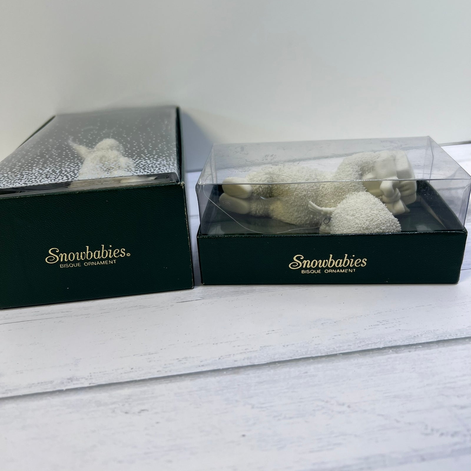 Dept 56 Snowbabies Ornament Lot of 2 Boxed Bisque Porcelain Ornaments 1995