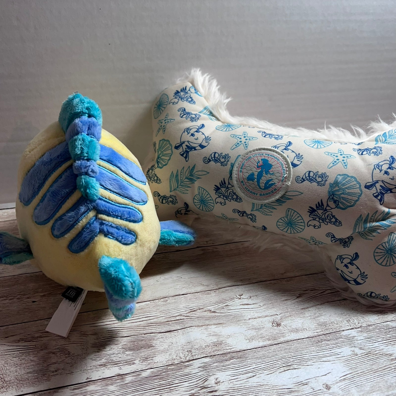 Disney Little Mermaid Dog Toy Set Flounder Plush Squeaky Bone Harry Barker