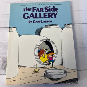 Book cover of 'The Far Side Gallery' by Gary Larson with cartoon characters on a white background