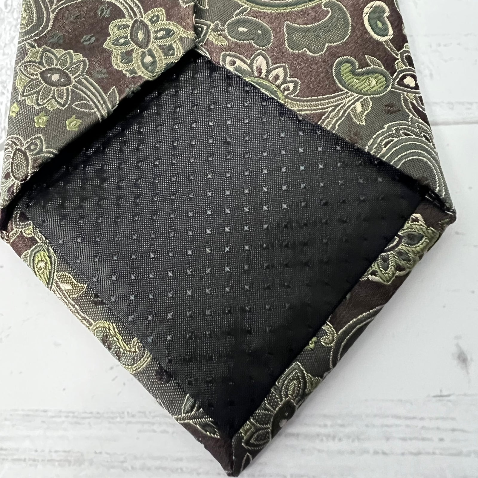 Geoffrey Beene Silk Tie Set 2 Paisley Geometric Green Vintage