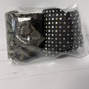 Geoffrey Beene Silk Tie Set 2 Paisley Geometric Green Vintage