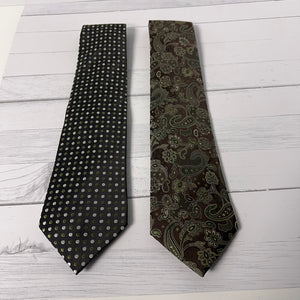 Geoffrey Beene Silk Tie Set 2 Paisley Geometric Green Vintage