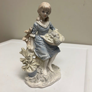 Girl Figurine Dressed In Blue with Fruit Basket 7 inch