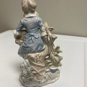 Girl Figurine Dressed In Blue with Fruit Basket 7 inch