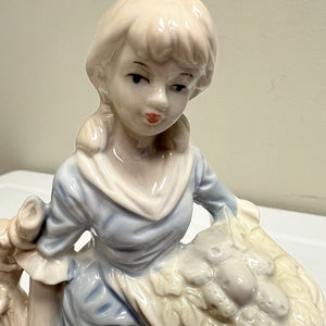 Girl Figurine Dressed In Blue with Fruit Basket 7 inch
