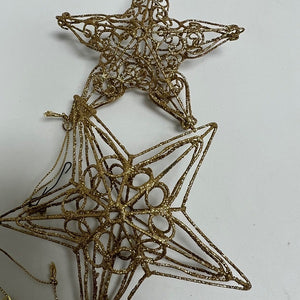 Gold Glitter 3-D Star Metal Christmas Ornament Set of 2