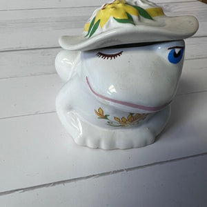 Avon Ceramic Winking Frog Potpourri Holder 1980