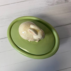 Hallmark Ceramic Easter Candy Dish Basket Weave Bunny Lid