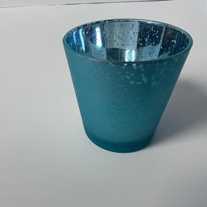 Hobby Lobby Tea Light Candle Holder Blue with 3D White Flower Bead Accent