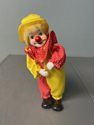 Novelty Wind Up Dancing Musical Ceramic Clown 1998 Red Yellow