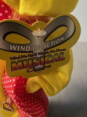 Novelty Wind Up Dancing Musical Ceramic Clown 1998 Red Yellow
