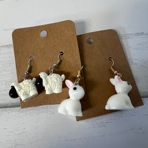Resin Easter Earring Set Bunny Sheep 2 Pair Farmhouse