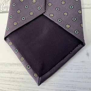 Rooster Inc Silk Tie Purple Daisy Foulard Italy Vintage