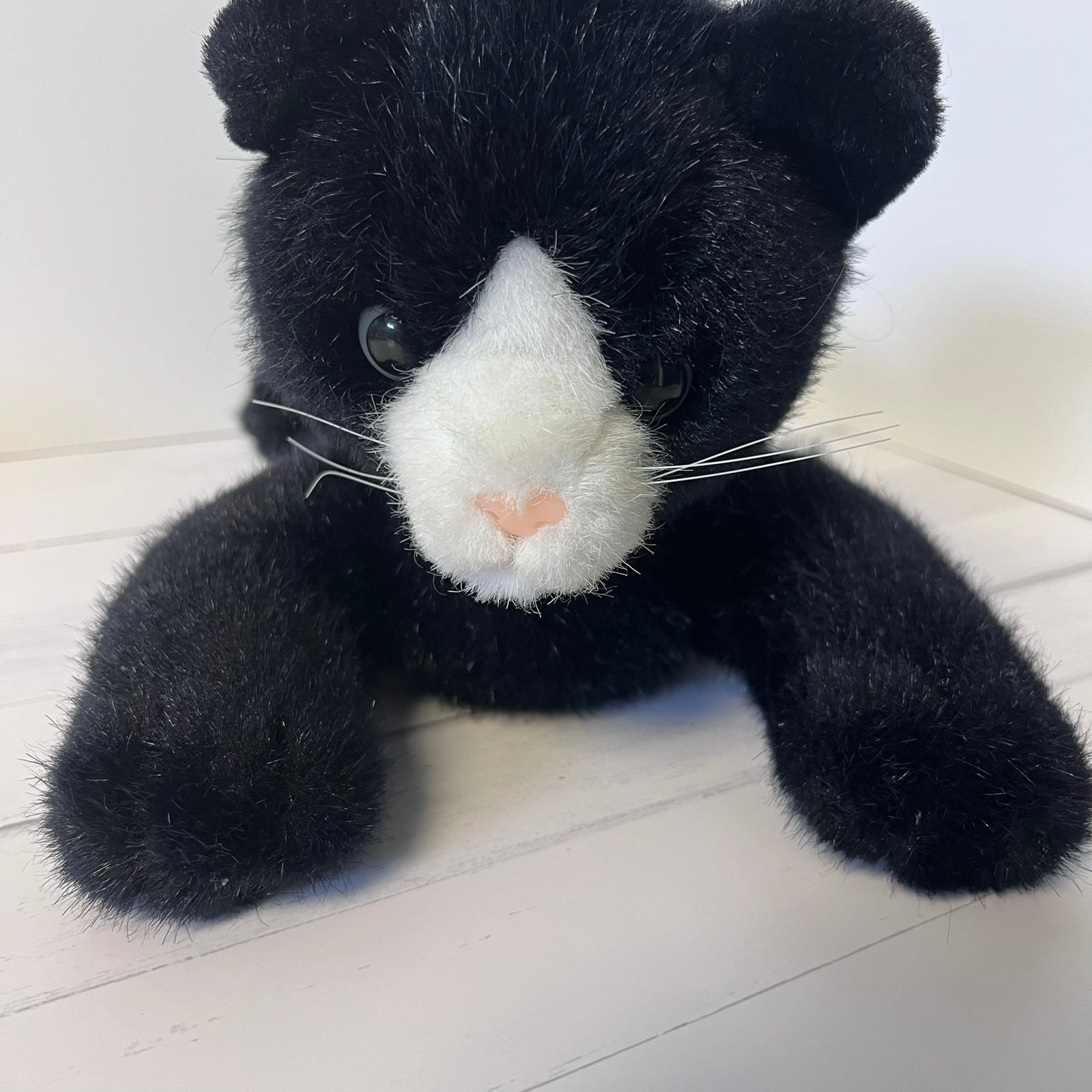 Vintage 1992 Dakin Black Cat Plush 14" Tuxedo Kitty White Whiskers