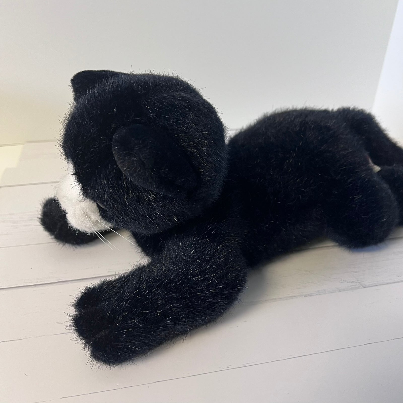 Vintage 1992 Dakin Black Cat Plush 14" Tuxedo Kitty White Whiskers