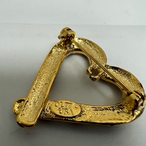 Vintage Candy Cane Heart Brooch Gold Tone
