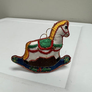 Vintage Fabric Stuffed Rocking Horse Ornament