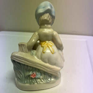 Vintage Mary Had A Little Lamb Figurine 6in Blue and White