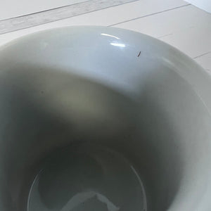 Close-up of a white ceramic bowl on a tiled floor