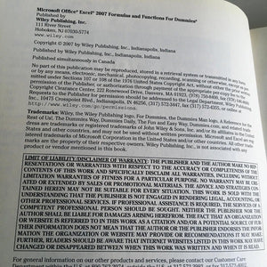 Microsoft Office Excel 2007 Formulas & Functions For Dummies Paperback Book