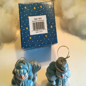 2 Piece Snowman Ornament Set Blue Snowman Christmas Decor