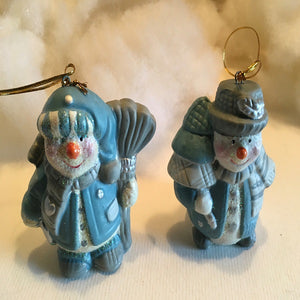 2 Piece Snowman Ornament Set Blue Snowman Christmas Decor