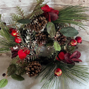 Artificial Evergreen Wreath with Berries Pinecones 12 Inch Wreath