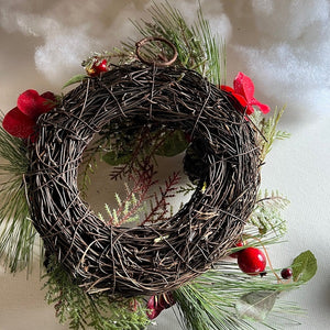Artificial Evergreen Wreath with Berries Pinecones 12 Inch Wreath
