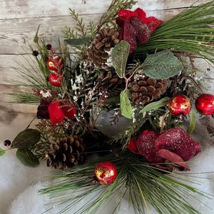 Artificial Evergreen Wreath with Berries Pinecones 12 Inch Wreath