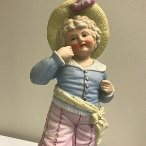 Bisque Porcelain Antique Boy Figurine 11 Inch Figurine