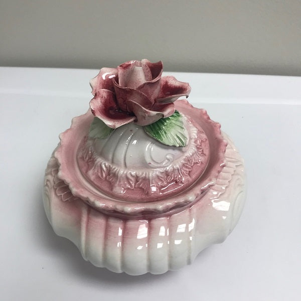 Capodimonte Pink Porcelain Dish With Floral Lid Made In Italy