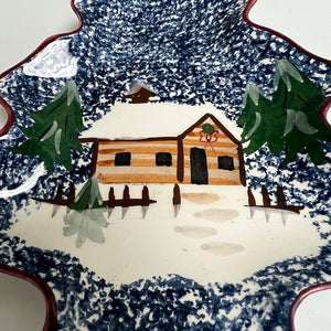 Cooks Bazaar Ceramic Log Cabin Blue Christmas Tree Server