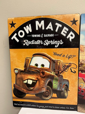 Disney Pixar Cars Metal Wall Sign Set of 2 Tow Mater Lightning McQueen