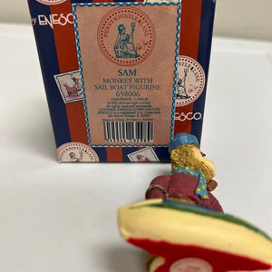 Enesco Penny Whistle Lane Sam Monkey w Sail Boat Figurine 1993