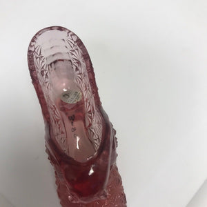 Fenton Iridescent Pink Glass Daisy and Button Cat Head Slipper Shoe