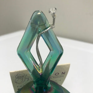 Fenton Spruce Green Carnival Glass Ruffled Bell Diamond Handle