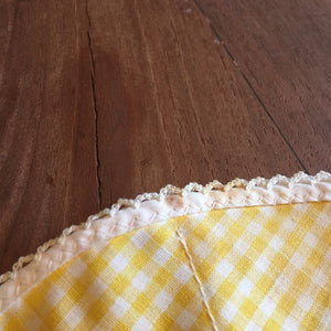 Folding Fabric Bread Roll Basket Yellow & White Handmade