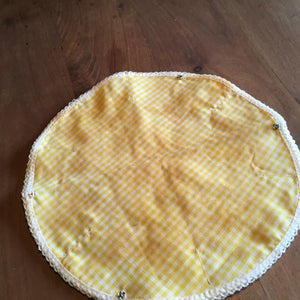 Folding Fabric Bread Roll Basket Yellow & White Handmade