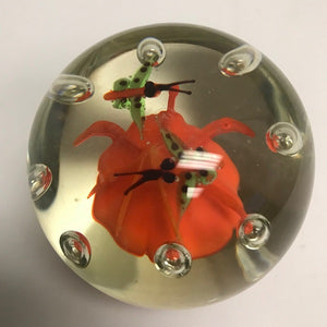 Glass Round Paperweight With Orange Flower