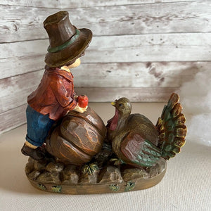 Happy Harvest Thanksgiving Turkey Pilgrim Figurine