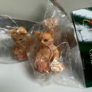 Holiday Cat Ornament Lot of 4 Hand Painted Tiger Striped Cat Ornaments