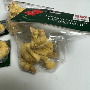 Holiday Cat Ornament Lot of 4 Hand Painted Yellow Striped Cat Ornaments