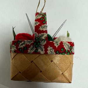 Knitting Basket Christmas Ornament with Knitting Needles