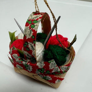 Knitting Basket Christmas Ornament with Knitting Needles