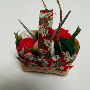 Knitting Basket Christmas Ornament with Knitting Needles