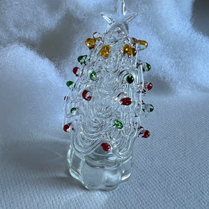 Miniature Clear Christmas Tree with Colorful Bulbs 3.5in